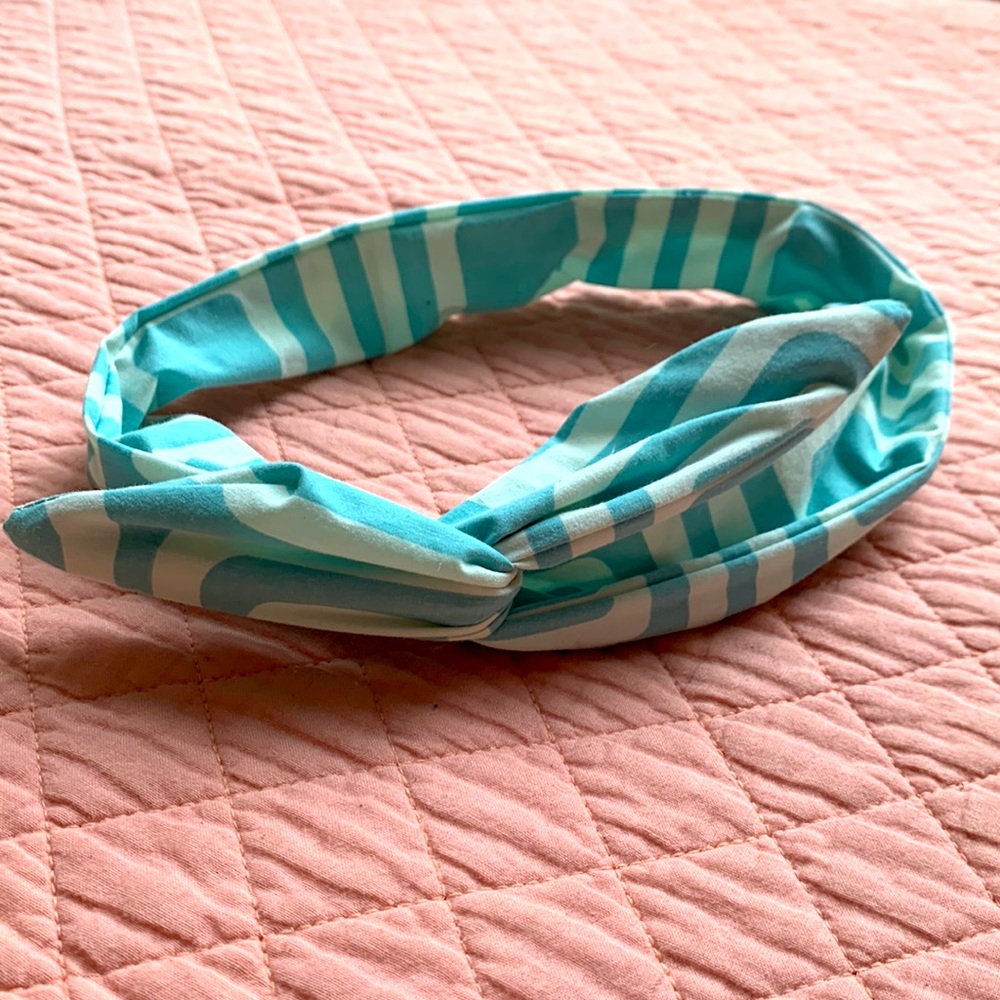 NEW - Handcrafted - Tie headband / Twist Bow - Light blue and aqua - Adult OZ